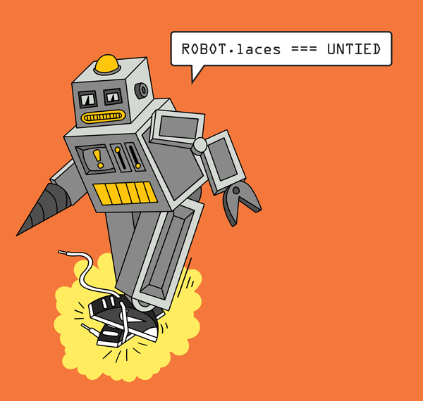 A robot tying its shoelaces.